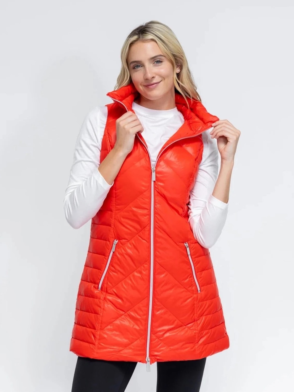 ANORAK Bright Red Quilted Long Puffer Vest